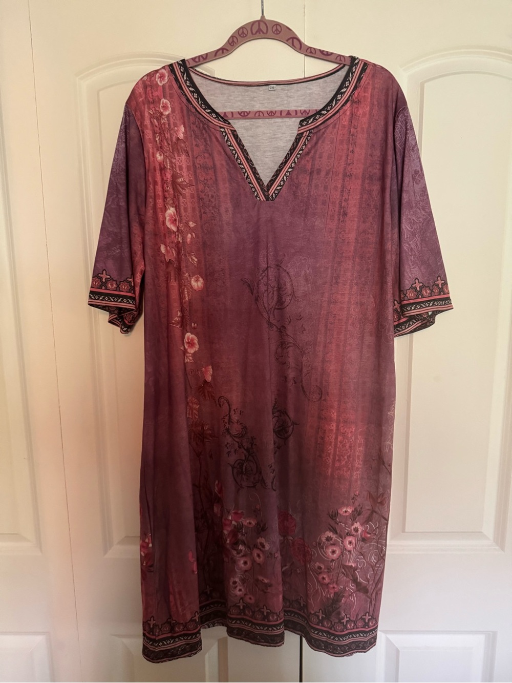 Dusty Rose Floral Border V-Neck Tunic